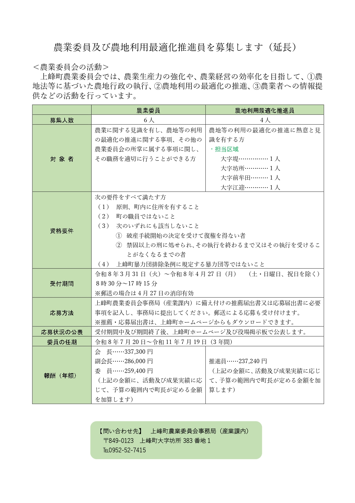 農業委員及び農地利用最適化推進員を募集します（延長）