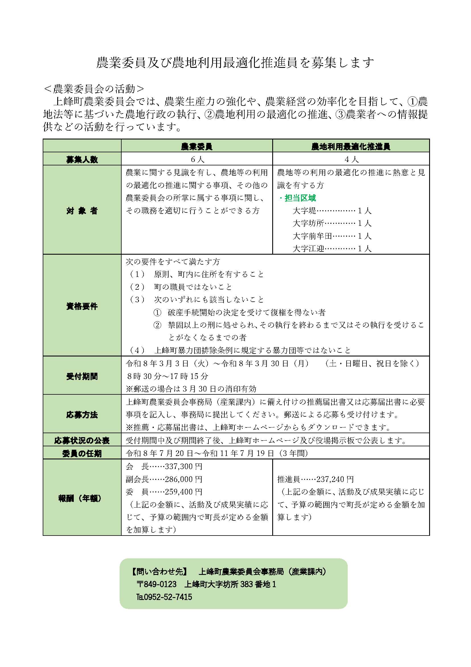 農業委員及び農地利用最適化推進員を募集します